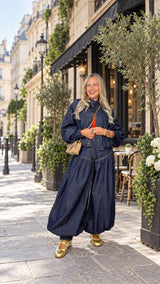 0462 Bubble jacket denim and aladdin pants set