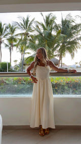 2956 Smocked basque waist midi dress