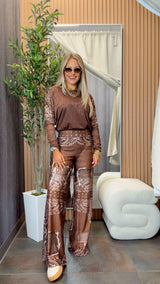 1854 Paisley denim print top and pant Kiut set
