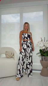 0073 Printed top and wide leg pants set