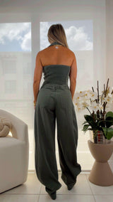 0075 Halter barrel leg jumpsuit