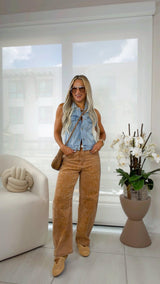 5114 Embroidered detail barrel pants