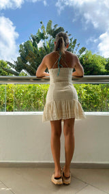 5595 Halter strap lace trim mini dress