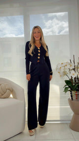 2699 Golden buttom top and pants set