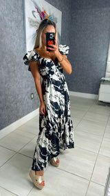 2608 Printed hi-low maxi dress