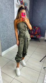 0377 Strapless cargo jumpsuit