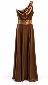 1071 One shoulder satin maxi dress