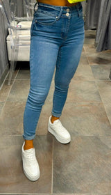 7309 High rise two button push up skinny jeans