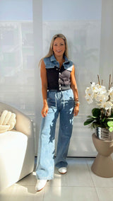 0503 Denim mixed top and pants set
