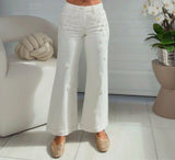 1677 Mid rise crop wide flower detail pants