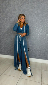 4280 Washed crop hoodie and front double slit wide leg pants set