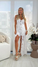 5043 Lace long top and short set