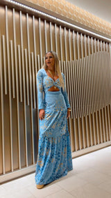 1765 Denim leopard print long sleeve maxi dress Kiut