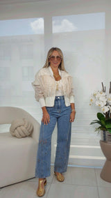 1186 Crochet knit mixed jacket
