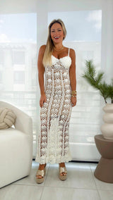0012 Seashell crochet lace maxi dress