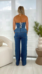 1502 Denim corset top and open side pants