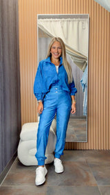1975 Denim print bubble jacket and jogger set Kiut