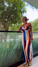 1943 Striped print tie back jumpsuit kiut