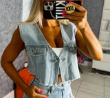 3117 Short denim vest jacket