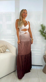 1552 Gradient snake print open front maxi dress