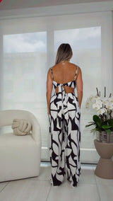 0073 Printed top and wide leg pants set