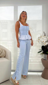 1055 Contrast stripe top and pants set
