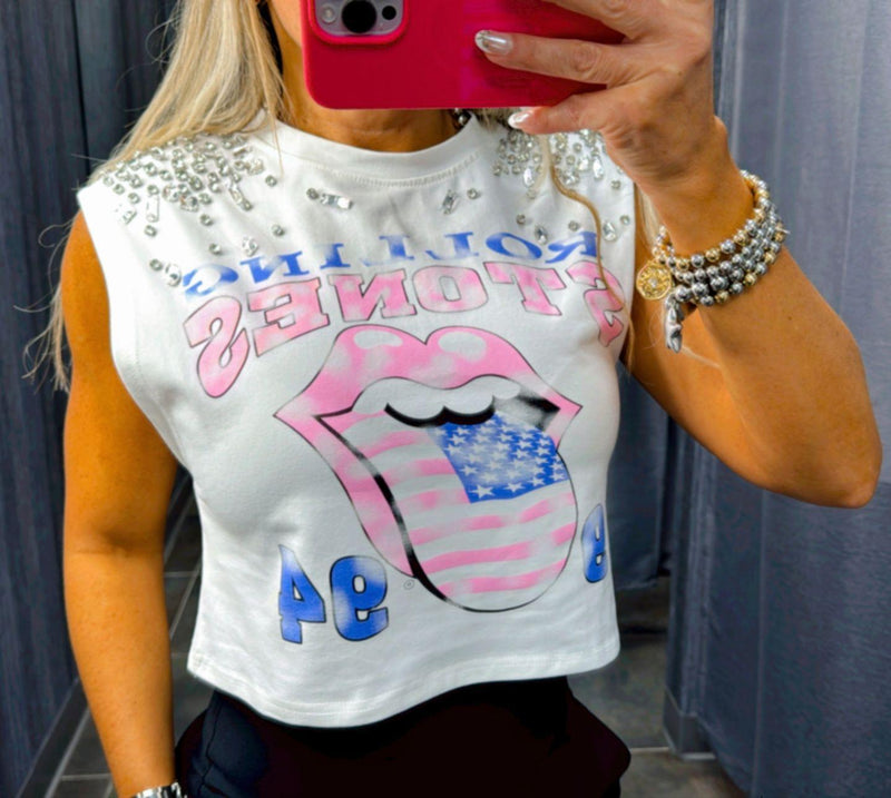 3314 Rolling stones crop top