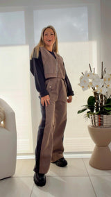 5045 Contrast denim and knit jacket and pants set