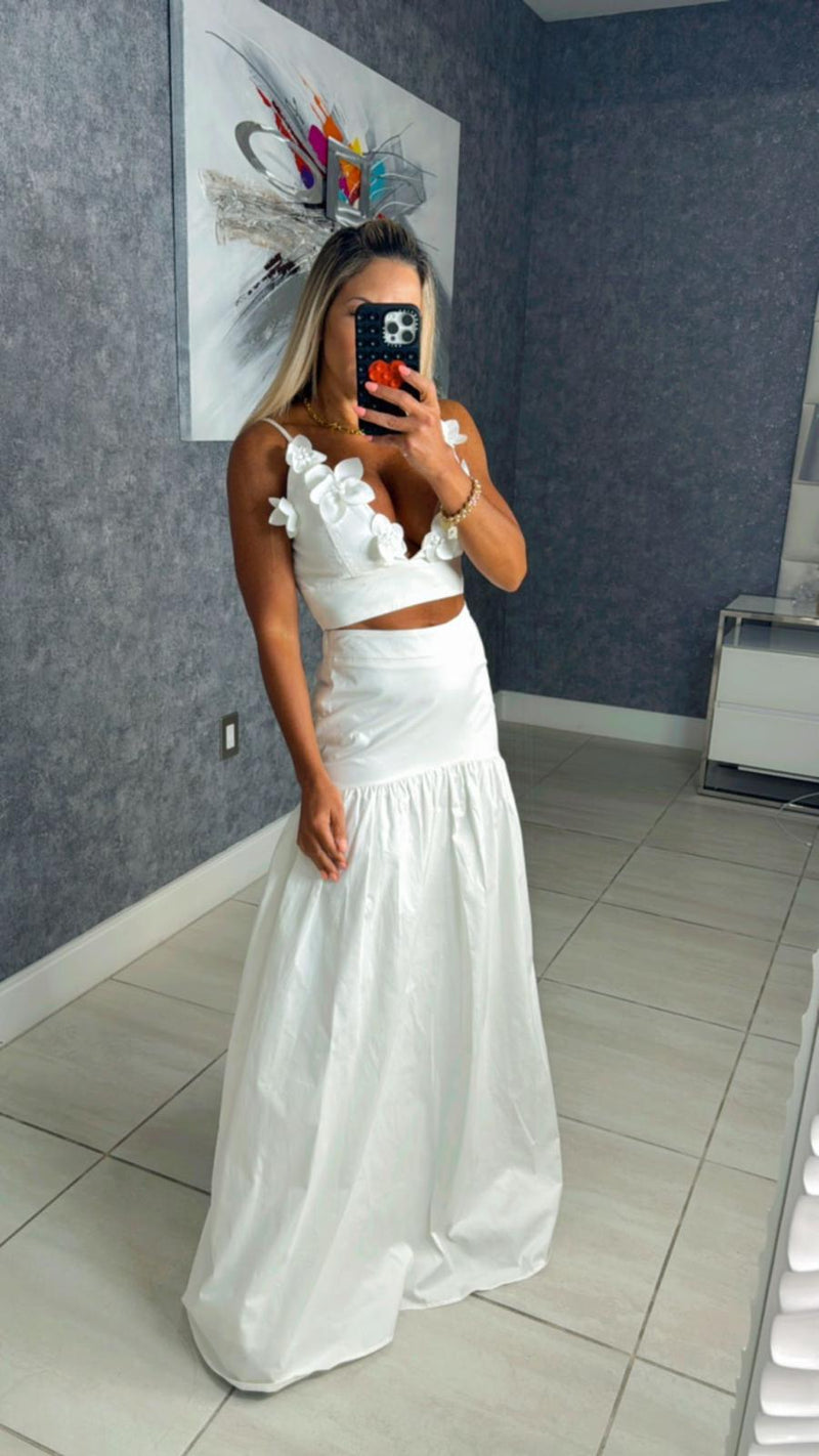 5088 Flower top and maxi skirt set