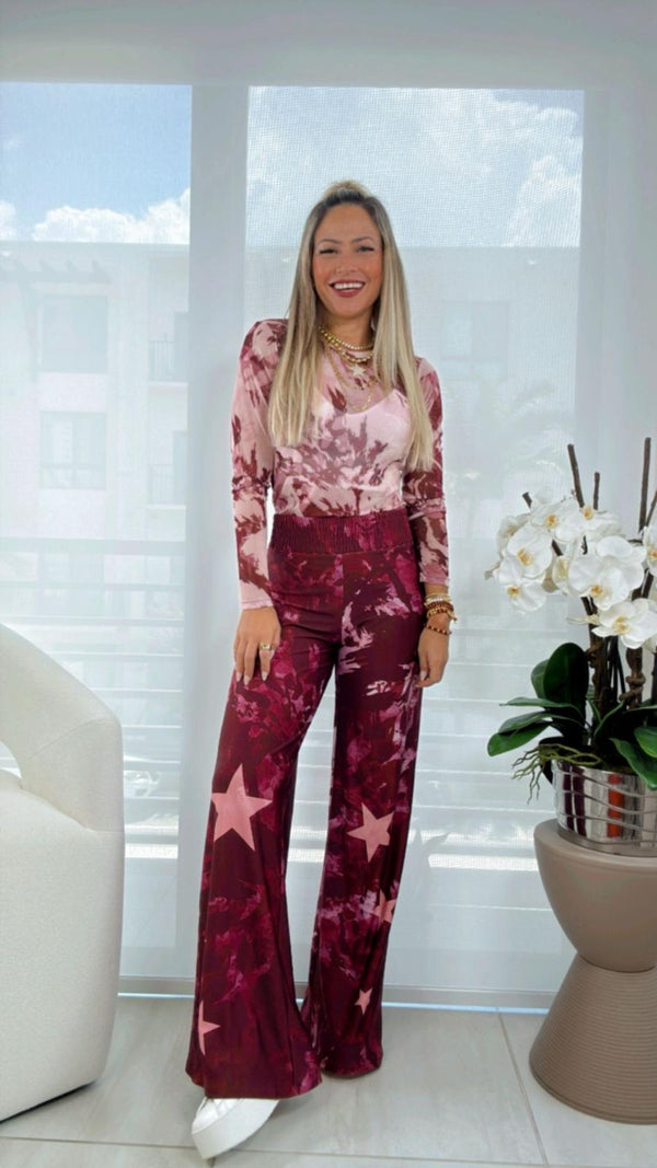 1682 Star printed mesh top and pants set KIUT