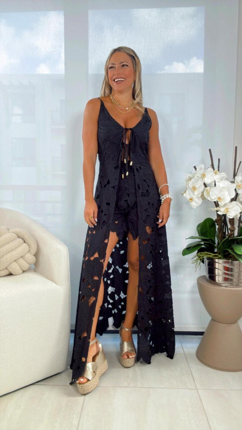 5043 Lace long top and short set