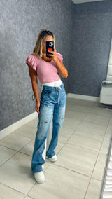 0850 Contrast denim pants