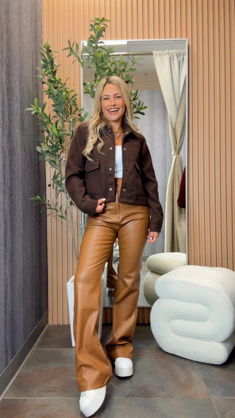 2358 Solid cropped double pocket jacket
