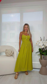 2956 Smocked basque waist midi dress