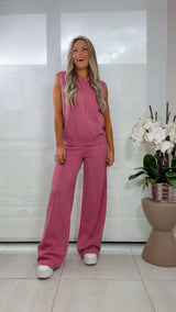 0820 Knitted set solid round neck