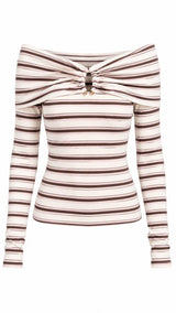 3438 Off shoulder long sleeve stripe top