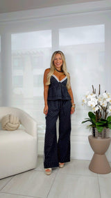 8221 Cherie bow polka dot top and pants set