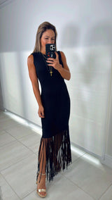 1652 Ribbed dress with fringes