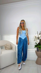 1905 Polka dot denim print jumpsuit Kiut
