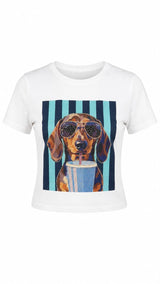 X290 Dachshund chic print top