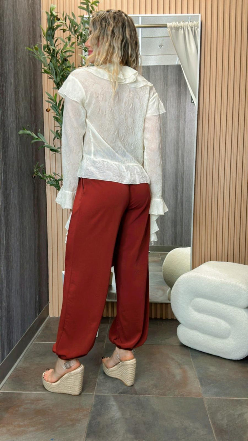 M098 Floral crinkle ruffle tie front top