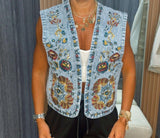 8768 Embroidered denim vest