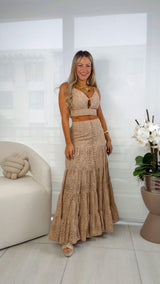 6007 Embroidery maxi skirt set