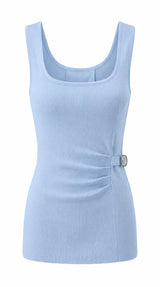 6868 Sleveless belt detail top