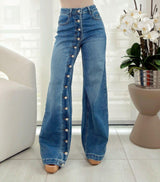 8017 Buttons front detail denim pants