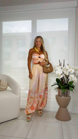 0030 Printed strapless top and pants set