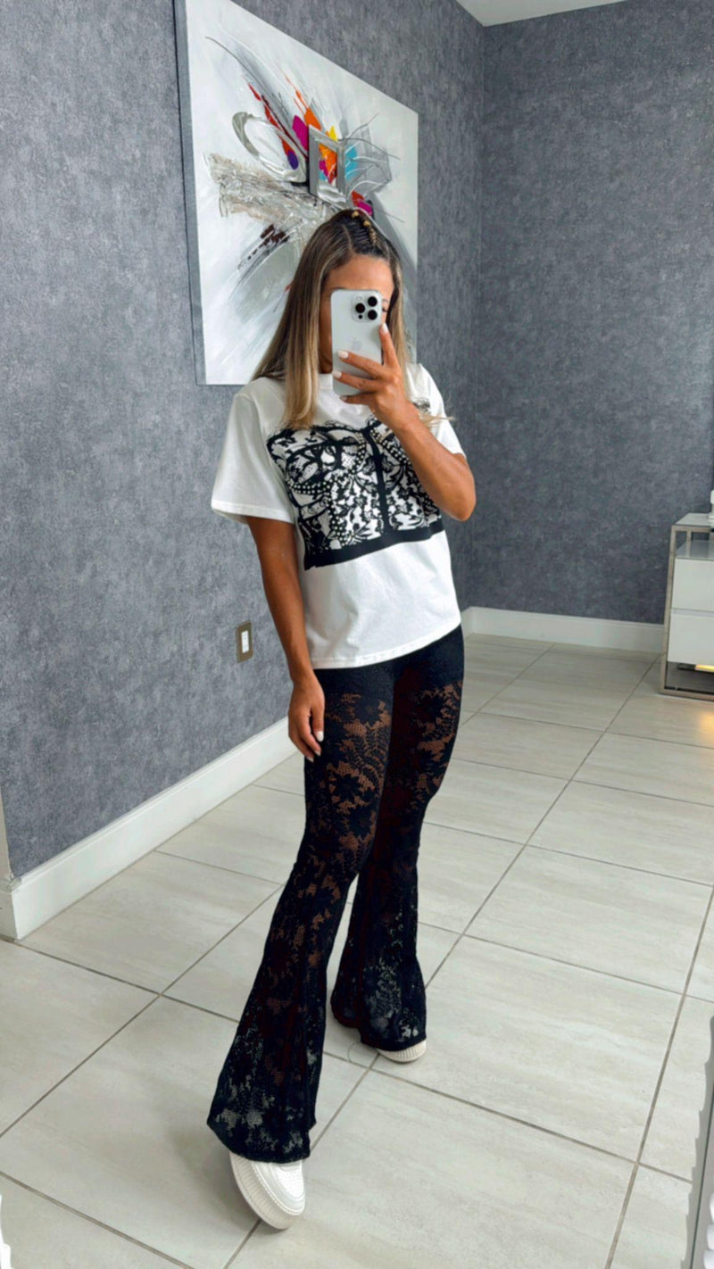 9391 Elastic lace pants