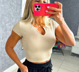 R232 Ribbed cropped v-neck top