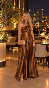 1071 One shoulder satin maxi dress