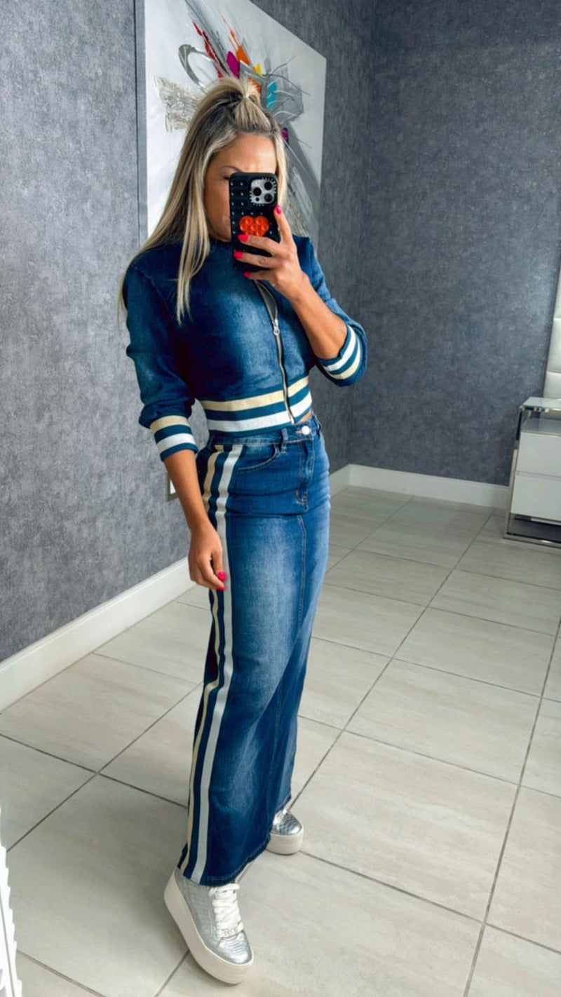 0273 Denim zip up jacket and skirt set